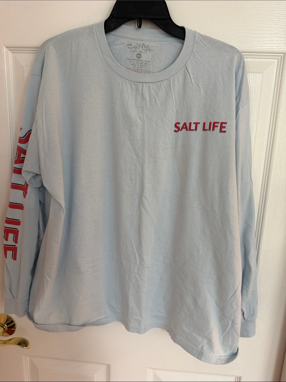 Salt Life Light Blue Long Sleeve T‑Shirt with Red Crab Logos